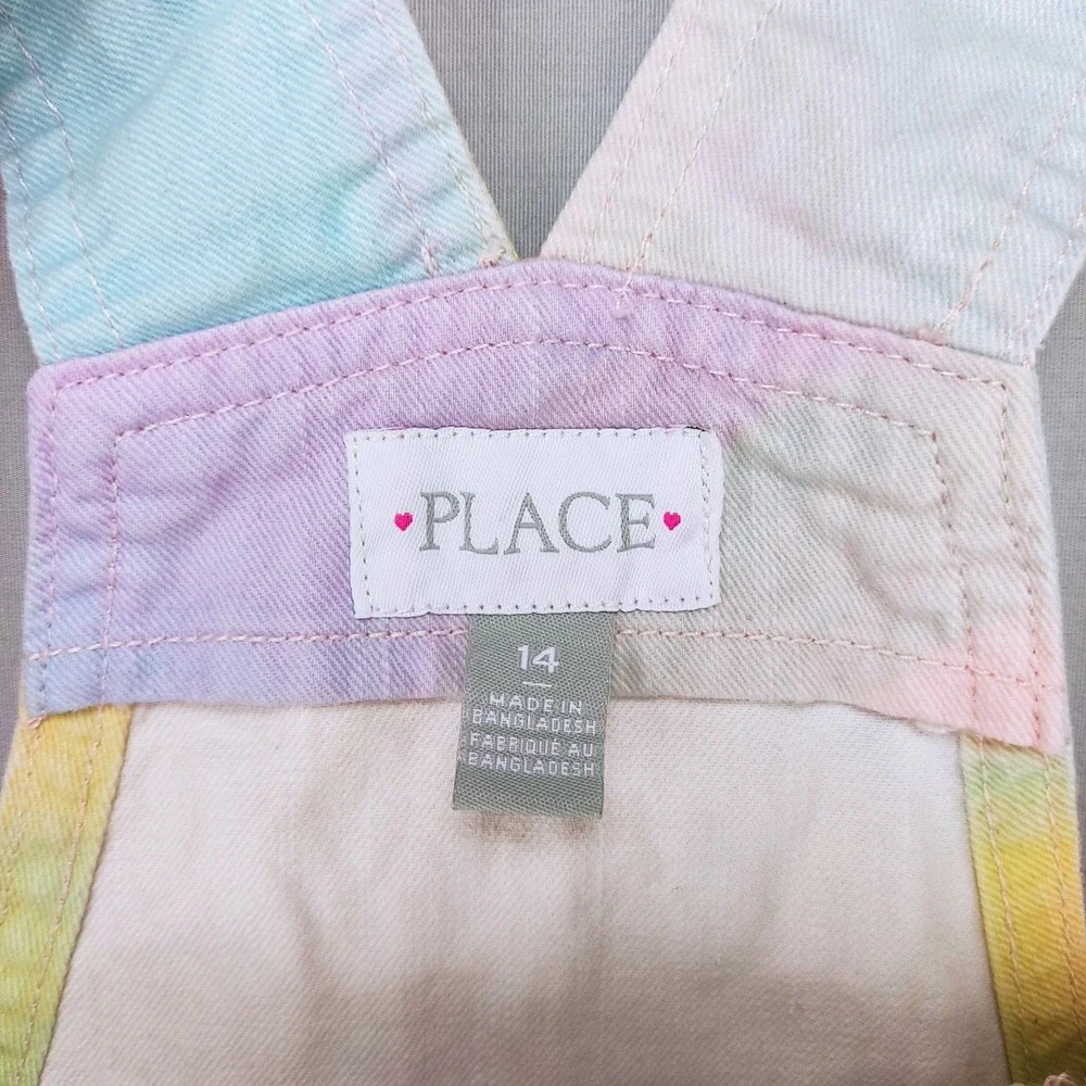 The Children's Place Shortalls Girls 14 Multicolor Tie Dye Denim Bib Overalls